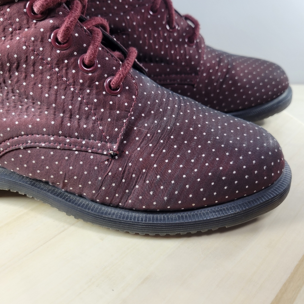 Dr. Martens Evan Maroon & White Polka Dots Boots Booties Women's Size 7 - Picture 11 of 14
